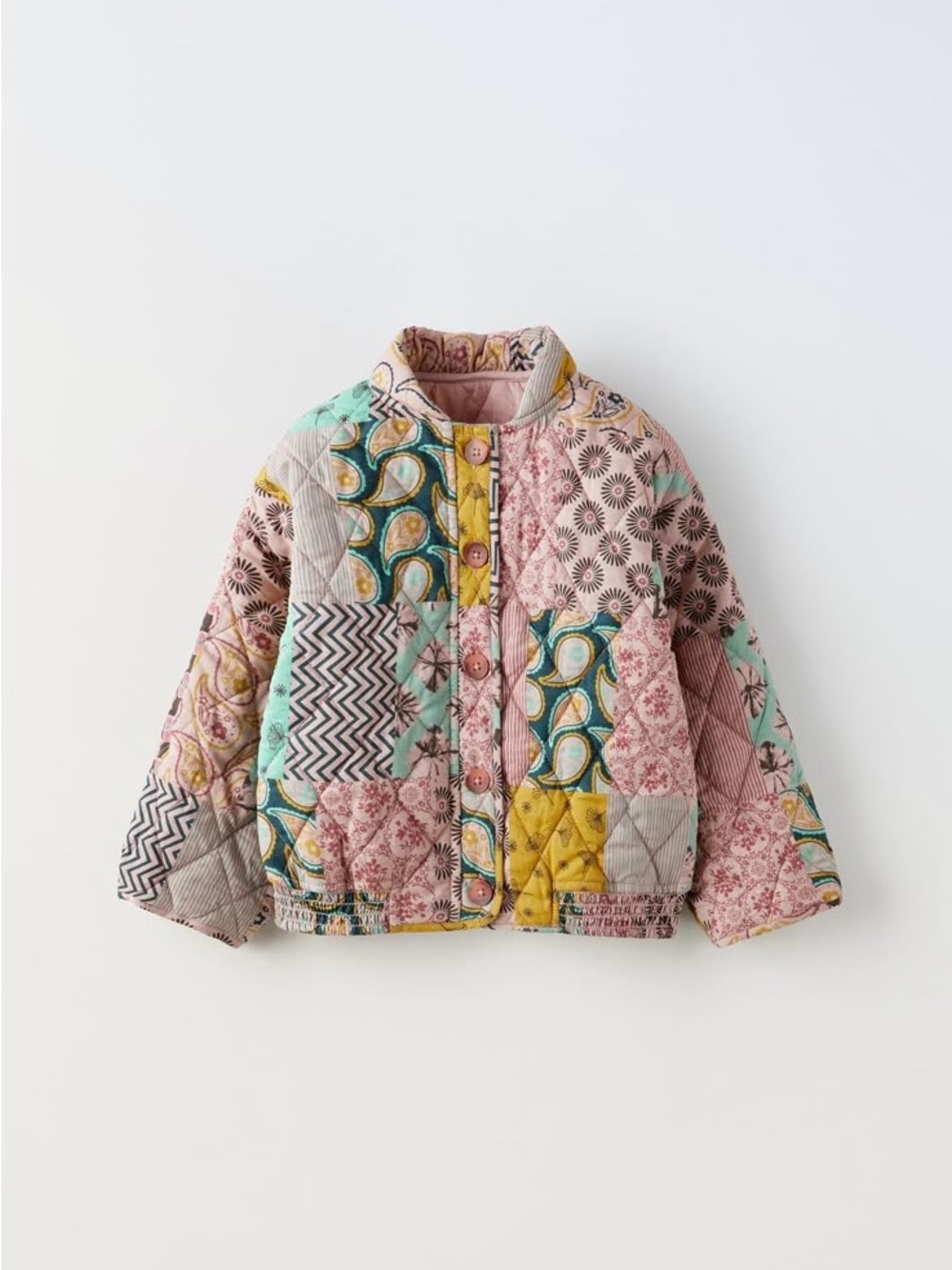 Zara Kids Patchwork Quilted Jacket - Pink, Turquoise & Yellow